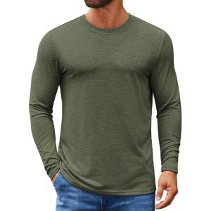 imageCOOFANDY Mens Crew Neck TShirt Long Sleeve Casual Pullover Tees Soft Stretch Basic Tee ShirtsArmy Green