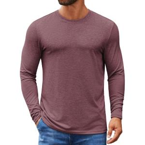 imageCOOFANDY Mens Crew Neck TShirt Long Sleeve Casual Pullover Tees Soft Stretch Basic Tee ShirtsDark Red