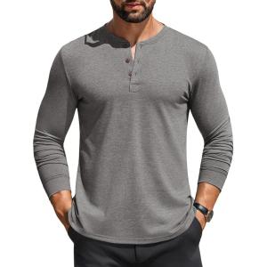 imageCOOFANDY Mens Henley Shirts Long Sleeve Casual Button Shirts Fashion Lightweight Pullover ShirtsGrey