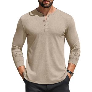 imageCOOFANDY Mens Henley Shirts Long Sleeve Casual Button Shirts Fashion Lightweight Pullover ShirtsKhaki