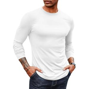imageCOOFANDY Mens Long Sleeve Tee Shirts Stretch Crew Neck Thermal Shirts Casual T Shirts for MenAwhite