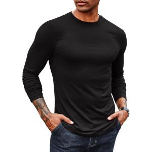 imageCOOFANDY Mens Long Sleeve Tee Shirts Stretch Crew Neck Thermal Shirts Casual T Shirts for MenBlack