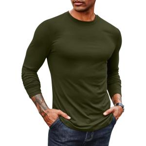 imageCOOFANDY Mens Long Sleeve Tee Shirts Stretch Crew Neck Thermal Shirts Casual T Shirts for MenDark Army Green