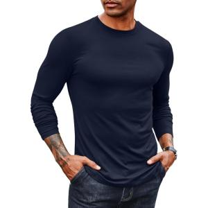 imageCOOFANDY Mens Long Sleeve Tee Shirts Stretch Crew Neck Thermal Shirts Casual T Shirts for MenDark Blue