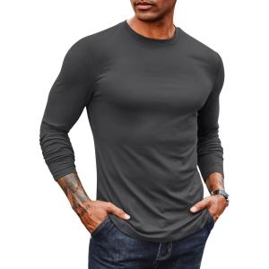 imageCOOFANDY Mens Long Sleeve Tee Shirts Stretch Crew Neck Thermal Shirts Casual T Shirts for MenDark Grey