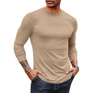 imageCOOFANDY Mens Long Sleeve Tee Shirts Stretch Crew Neck Thermal Shirts Casual T Shirts for MenKhaki