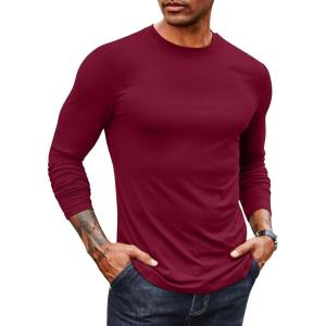 imageCOOFANDY Mens Long Sleeve Tee Shirts Stretch Crew Neck Thermal Shirts Casual T Shirts for MenWine Red
