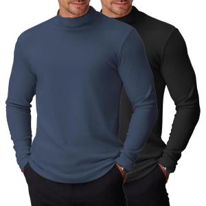 imageCOOFANDY Mens Mock Turtleneck Long Sleeve Shirts Basic Thermal Turtle Neck Undershirt Lightweight Pullover Sweaters Top2 Pack  BlackNavy Blue