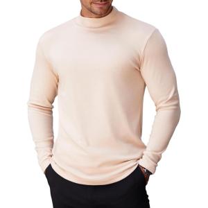 imageCOOFANDY Mens Mock Turtleneck Long Sleeve Shirts Basic Thermal Turtle Neck Undershirt Lightweight Pullover Sweaters TopBbeige