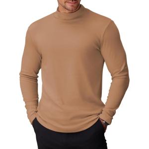 imageCOOFANDY Mens Mock Turtleneck Long Sleeve Shirts Basic Thermal Turtle Neck Undershirt Lightweight Pullover Sweaters TopBrown