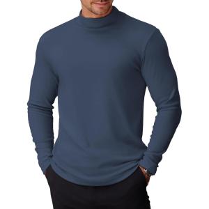 imageCOOFANDY Mens Mock Turtleneck Long Sleeve Shirts Basic Thermal Turtle Neck Undershirt Lightweight Pullover Sweaters TopNavy Blue