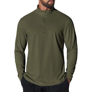 imageCOOFANDY Mens Quarter Zip Pullover UPF 50 Long Sleeve Sun Protection Shirts Golf Fishing Running Rash Guard TShirtsArmy Green