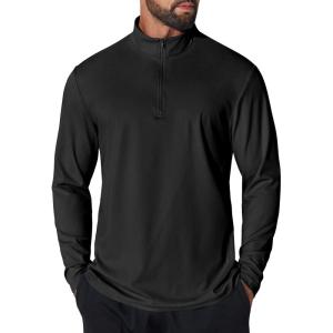 imageCOOFANDY Mens Quarter Zip Pullover UPF 50 Long Sleeve Sun Protection Shirts Golf Fishing Running Rash Guard TShirtsBlack