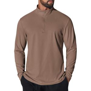 imageCOOFANDY Mens Quarter Zip Pullover UPF 50 Long Sleeve Sun Protection Shirts Golf Fishing Running Rash Guard TShirtsBrown