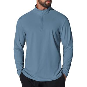 imageCOOFANDY Mens Quarter Zip Pullover UPF 50 Long Sleeve Sun Protection Shirts Golf Fishing Running Rash Guard TShirtsDeep Blue
