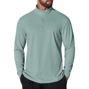 imageCOOFANDY Mens Quarter Zip Pullover UPF 50 Long Sleeve Sun Protection Shirts Golf Fishing Running Rash Guard TShirtsGreen