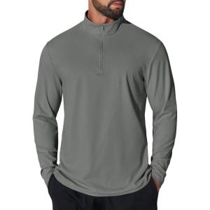 imageCOOFANDY Mens Quarter Zip Pullover UPF 50 Long Sleeve Sun Protection Shirts Golf Fishing Running Rash Guard TShirtsGrey