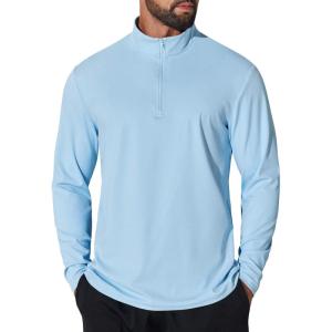 imageCOOFANDY Mens Quarter Zip Pullover UPF 50 Long Sleeve Sun Protection Shirts Golf Fishing Running Rash Guard TShirtsLight Blue