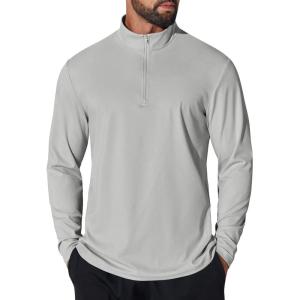 imageCOOFANDY Mens Quarter Zip Pullover UPF 50 Long Sleeve Sun Protection Shirts Golf Fishing Running Rash Guard TShirtsLight Grey