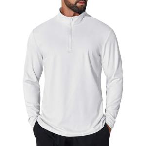 imageCOOFANDY Mens Quarter Zip Pullover UPF 50 Long Sleeve Sun Protection Shirts Golf Fishing Running Rash Guard TShirtsWhite