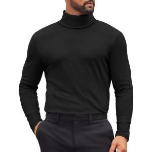 imageCOOFANDY Mens Turtleneck Shirts Slim Fit Shirt Tops Lightweight Pullover Thermal Sweater Casual Long Sleeve ShirtBlack