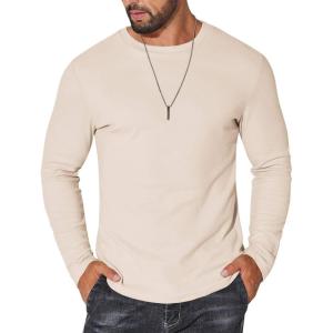 imageCOOFANDY Thermal Shirts for Men Long Sleeve T Shirt Casual Basic Shirts Stretch Crew Neck UndershirtsBeige