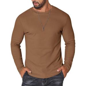 imageCOOFANDY Thermal Shirts for Men Long Sleeve T Shirt Casual Basic Shirts Stretch Crew Neck UndershirtsBrown