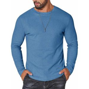 imageCOOFANDY Thermal Shirts for Men Long Sleeve T Shirt Casual Basic Shirts Stretch Crew Neck UndershirtsDeep Blue