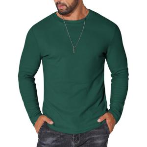 imageCOOFANDY Thermal Shirts for Men Long Sleeve T Shirt Casual Basic Shirts Stretch Crew Neck UndershirtsGreen