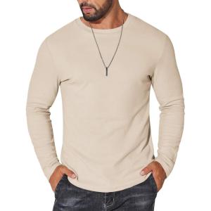 imageCOOFANDY Thermal Shirts for Men Long Sleeve T Shirt Casual Basic Shirts Stretch Crew Neck UndershirtsKhaki