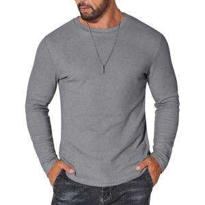 imageCOOFANDY Thermal Shirts for Men Long Sleeve T Shirt Casual Basic Shirts Stretch Crew Neck UndershirtsLight Grey