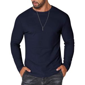 imageCOOFANDY Thermal Shirts for Men Long Sleeve T Shirt Casual Basic Shirts Stretch Crew Neck UndershirtsNavy Blue