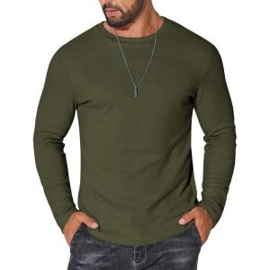 imageCOOFANDY Thermal Shirts for Men Long Sleeve T Shirt Casual Basic Shirts Stretch Crew Neck UndershirtsOlive Green