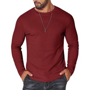 imageCOOFANDY Thermal Shirts for Men Long Sleeve T Shirt Casual Basic Shirts Stretch Crew Neck UndershirtsWine Red