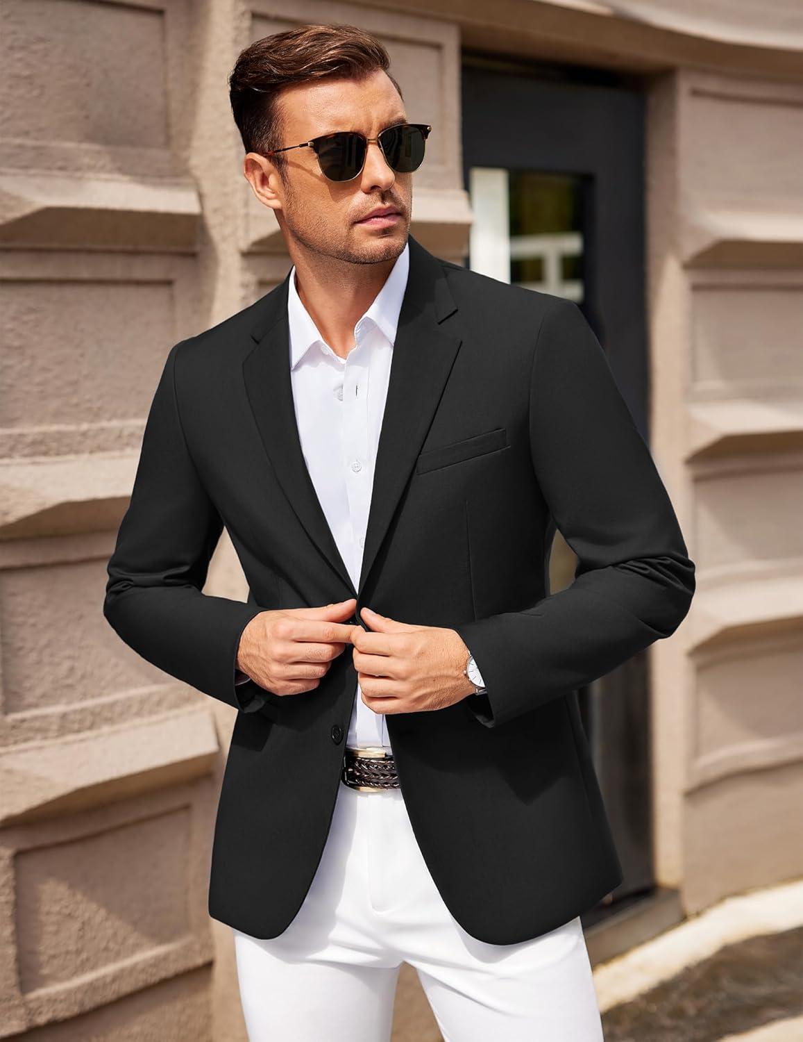 imageCOOFANDY Men Casual Blazer Sport Coats Slim Fit Lightweight Business Two Button Suit JacketsBlack
