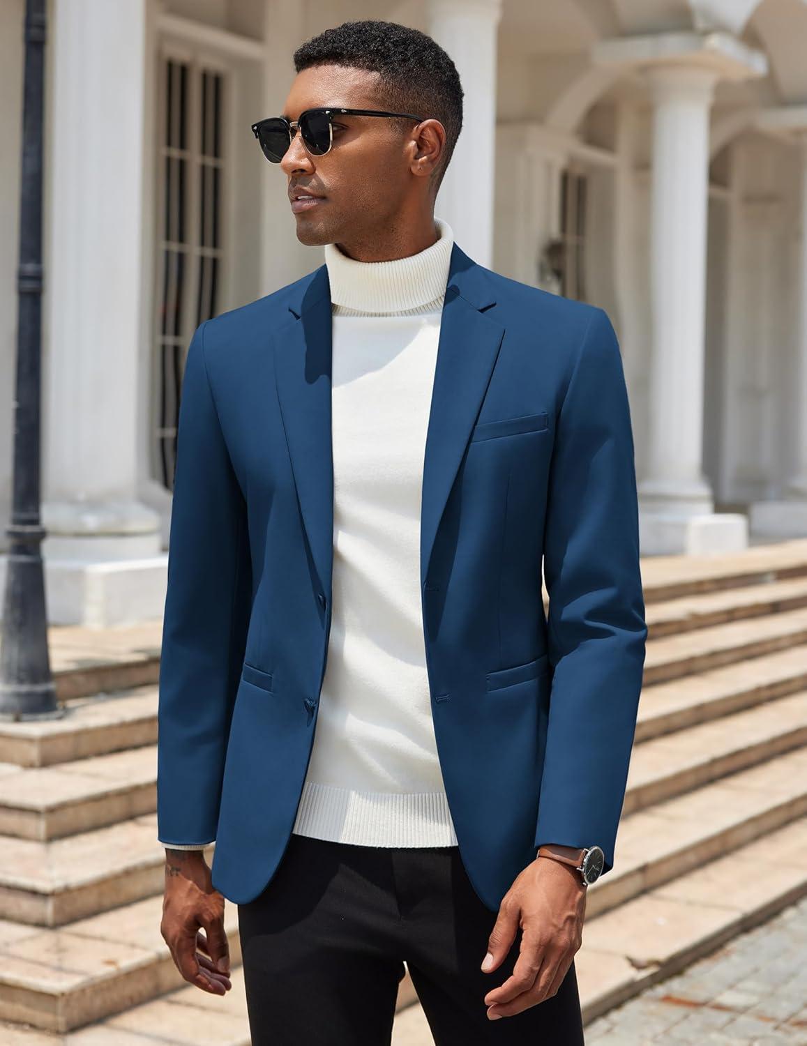 imageCOOFANDY Men Casual Blazer Sport Coats Slim Fit Lightweight Business Two Button Suit JacketsBlue