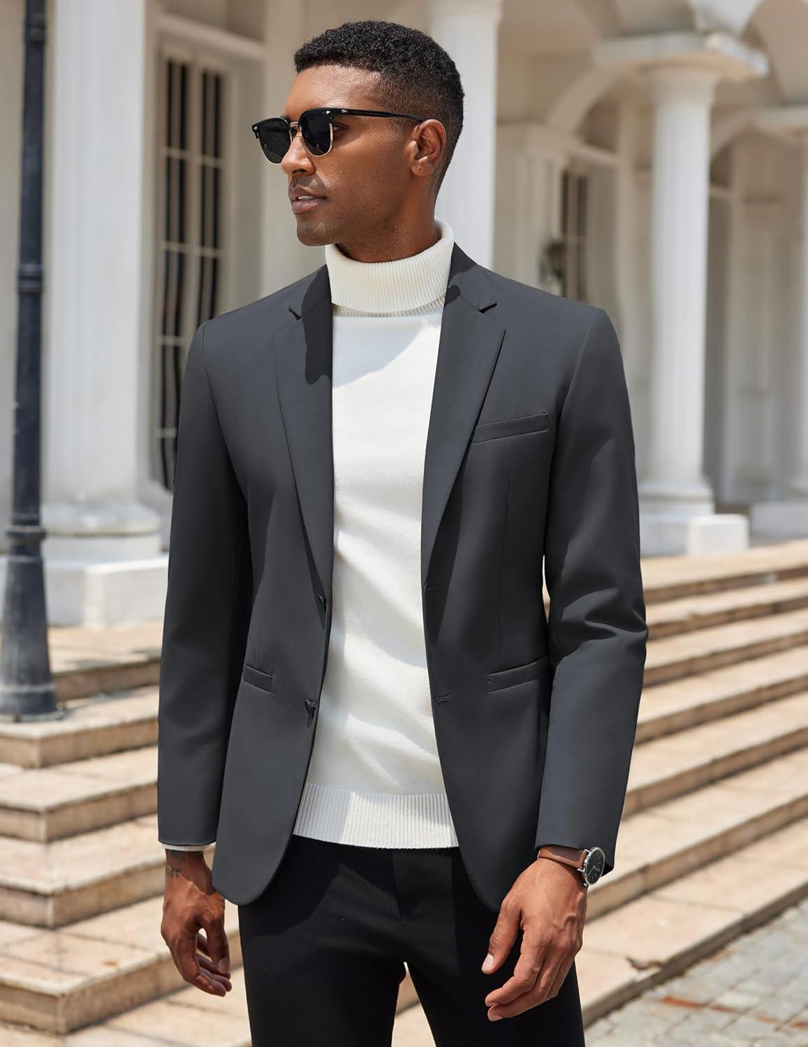 imageCOOFANDY Men Casual Blazer Sport Coats Slim Fit Lightweight Business Two Button Suit JacketsDark Grey