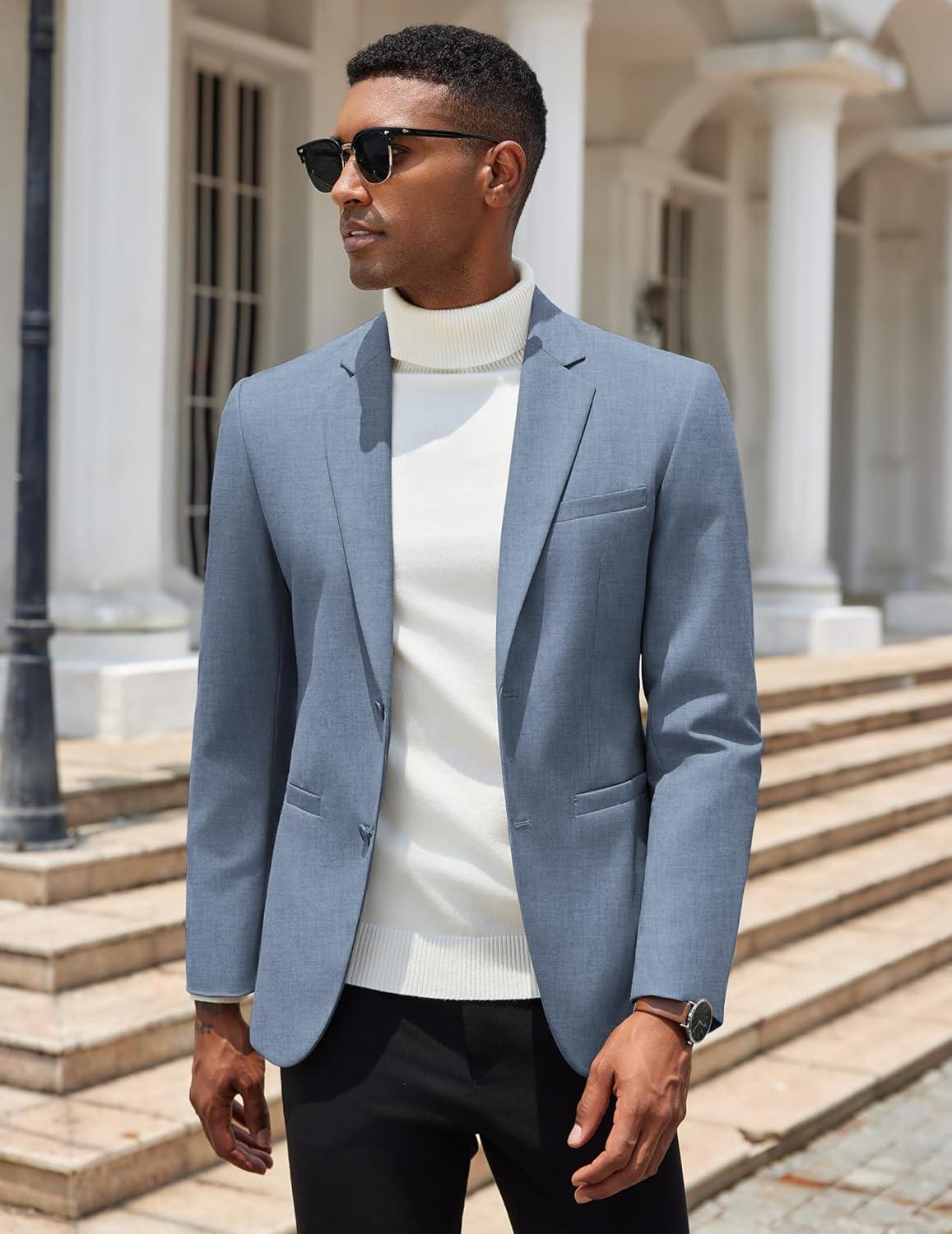 imageCOOFANDY Men Casual Blazer Sport Coats Slim Fit Lightweight Business Two Button Suit JacketsGrey Blue