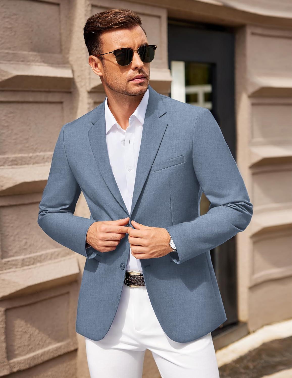imageCOOFANDY Men Casual Blazer Sport Coats Slim Fit Lightweight Business Two Button Suit JacketsGrey Blue