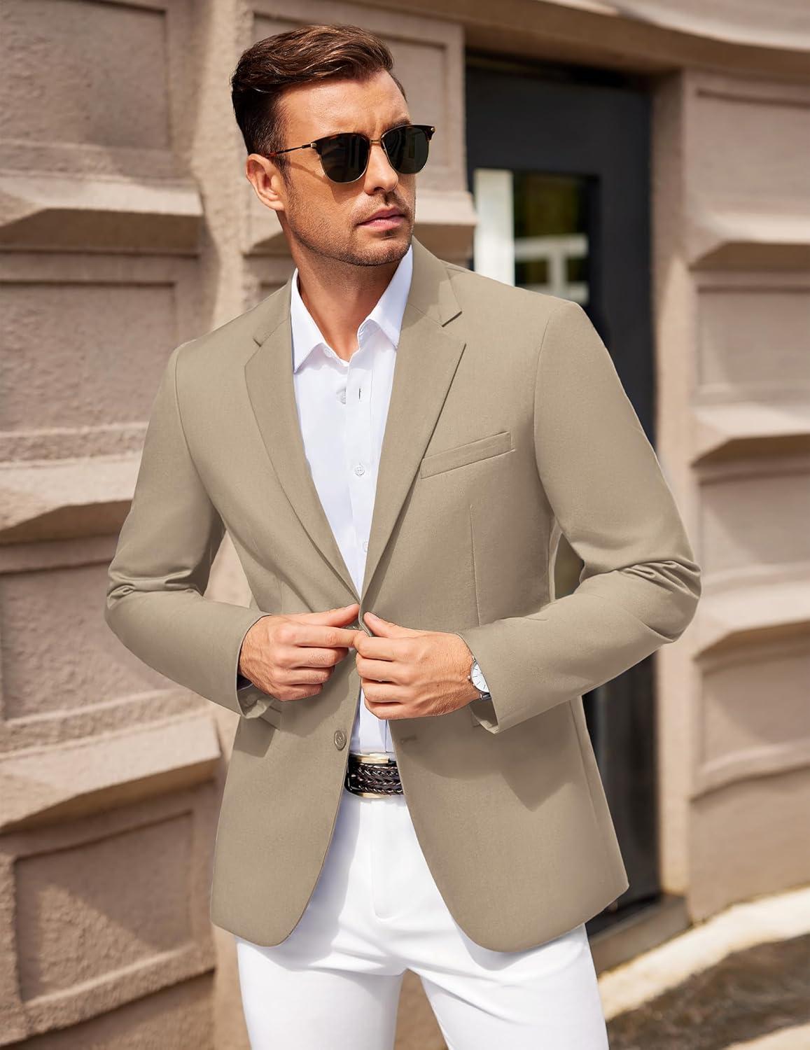 imageCOOFANDY Men Casual Blazer Sport Coats Slim Fit Lightweight Business Two Button Suit JacketsKhaki