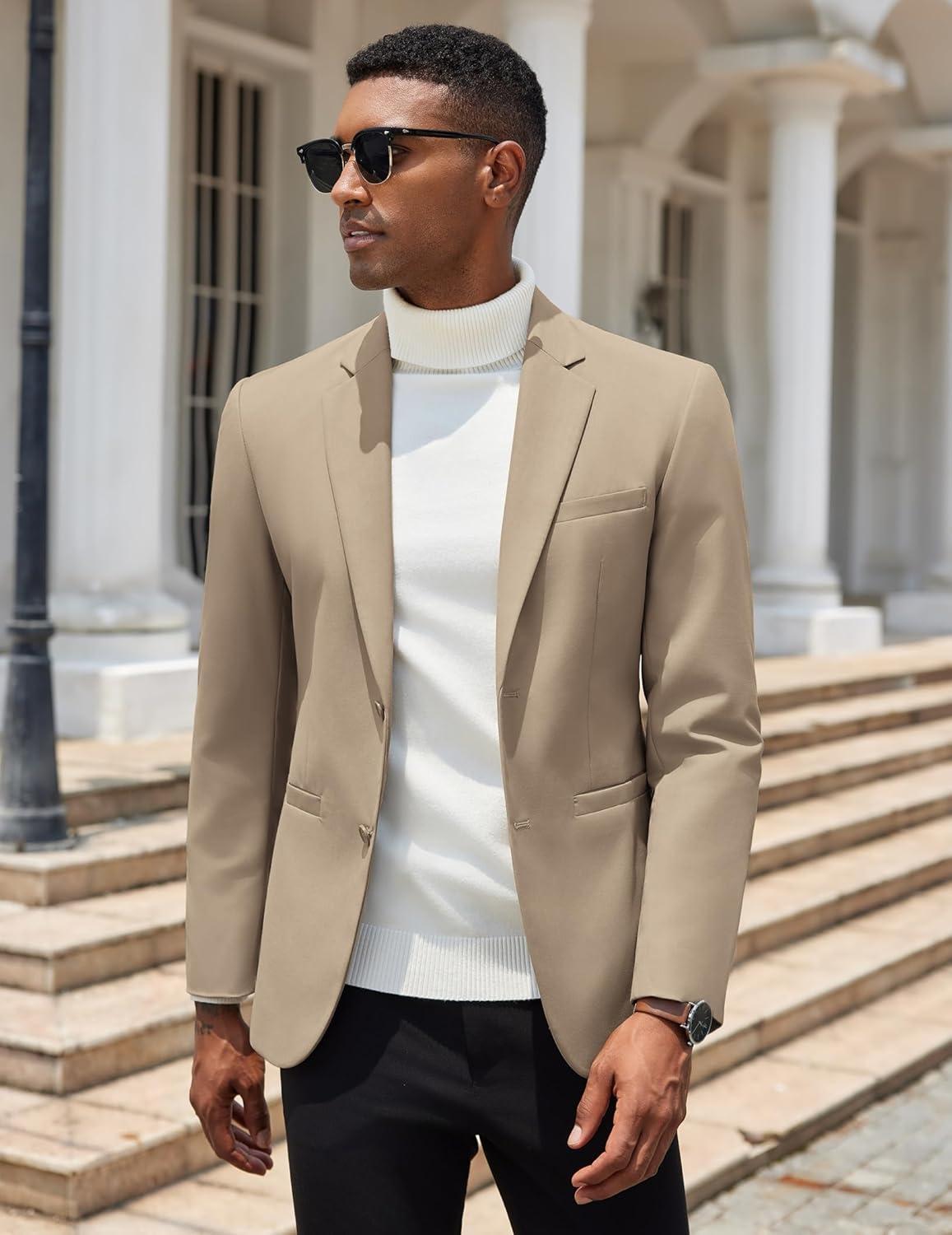 imageCOOFANDY Men Casual Blazer Sport Coats Slim Fit Lightweight Business Two Button Suit JacketsKhaki
