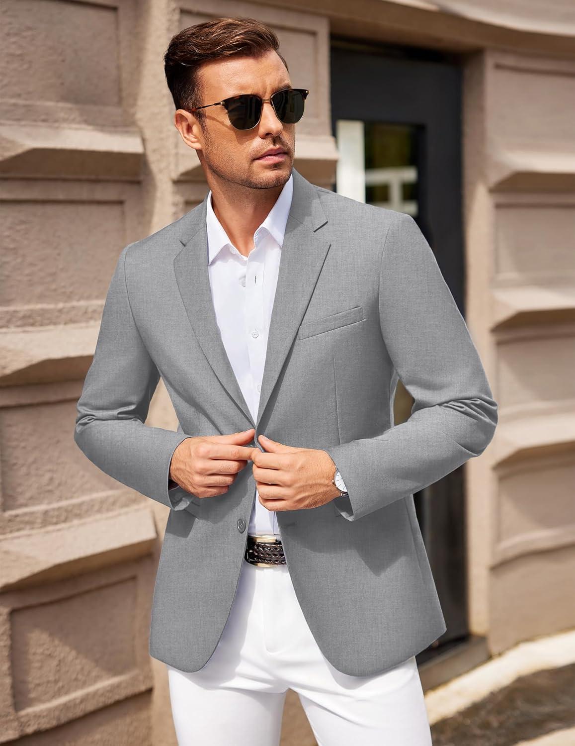 imageCOOFANDY Men Casual Blazer Sport Coats Slim Fit Lightweight Business Two Button Suit JacketsLight Grey