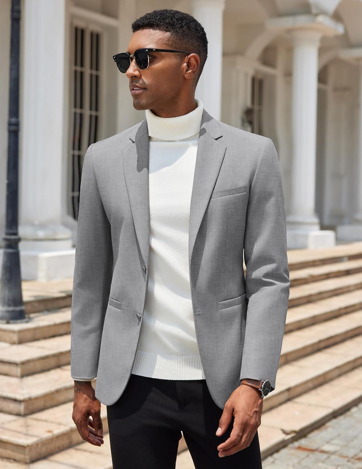 imageCOOFANDY Men Casual Blazer Sport Coats Slim Fit Lightweight Business Two Button Suit JacketsLight Grey