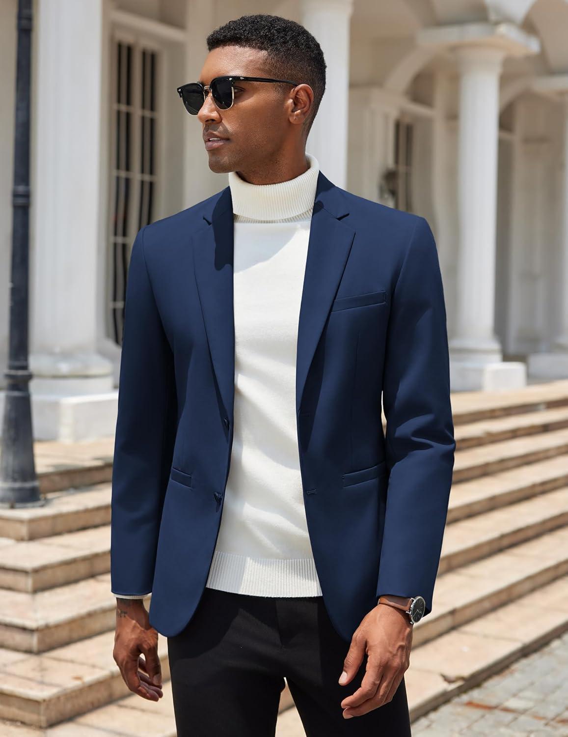 imageCOOFANDY Men Casual Blazer Sport Coats Slim Fit Lightweight Business Two Button Suit JacketsNavy Blue