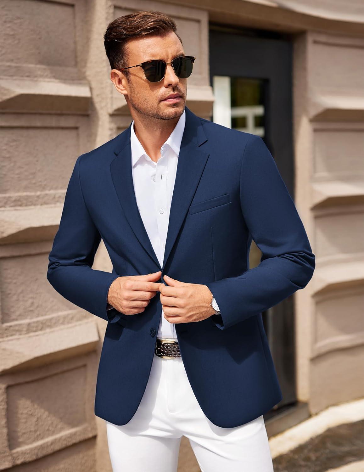 imageCOOFANDY Men Casual Blazer Sport Coats Slim Fit Lightweight Business Two Button Suit JacketsNavy Blue