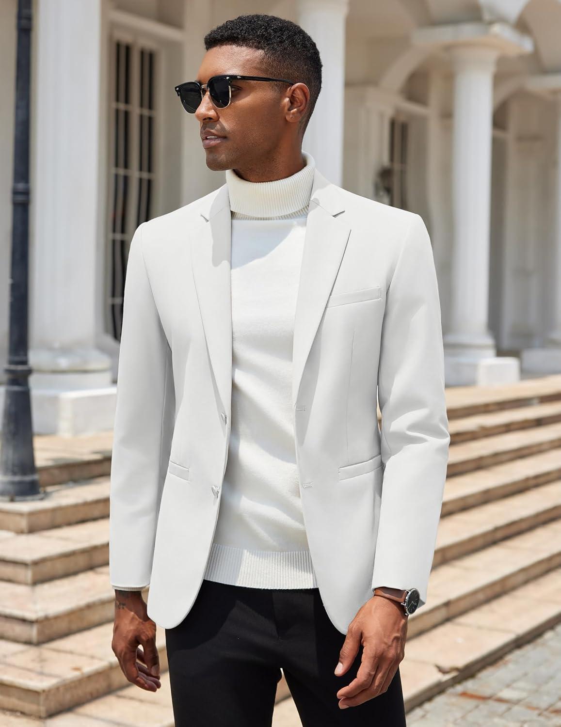 imageCOOFANDY Men Casual Blazer Sport Coats Slim Fit Lightweight Business Two Button Suit JacketsWhite