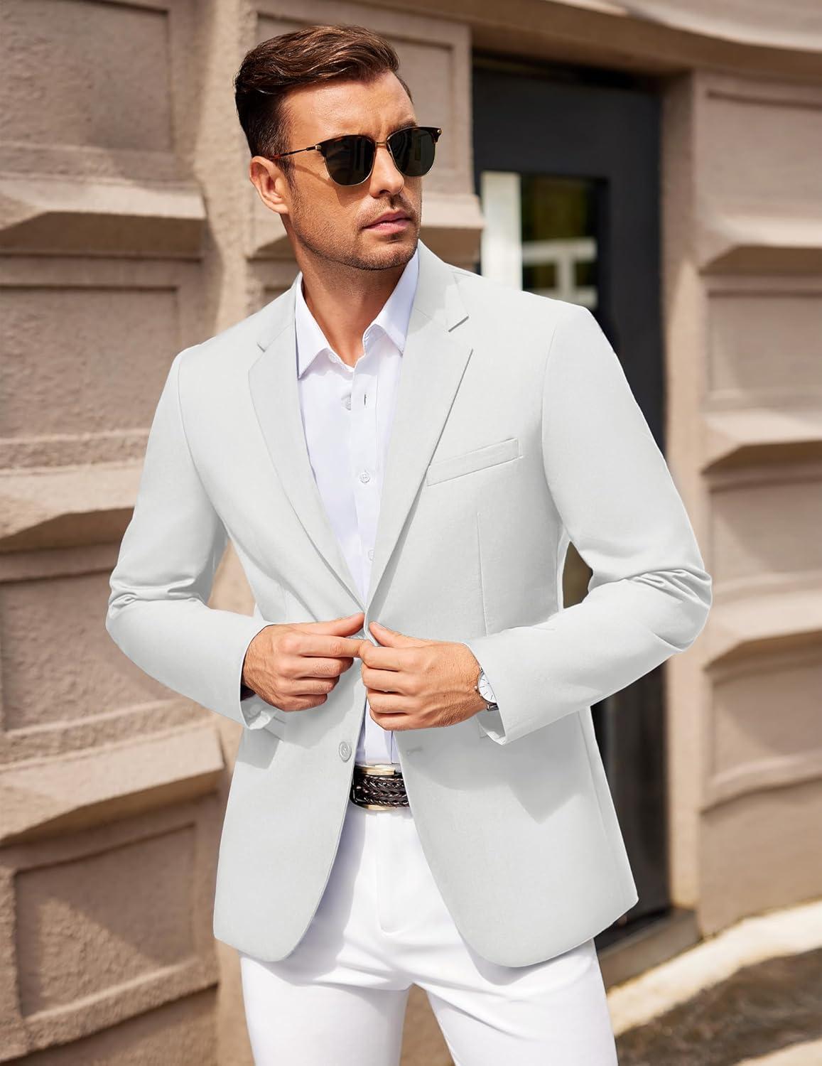imageCOOFANDY Men Casual Blazer Sport Coats Slim Fit Lightweight Business Two Button Suit JacketsWhite