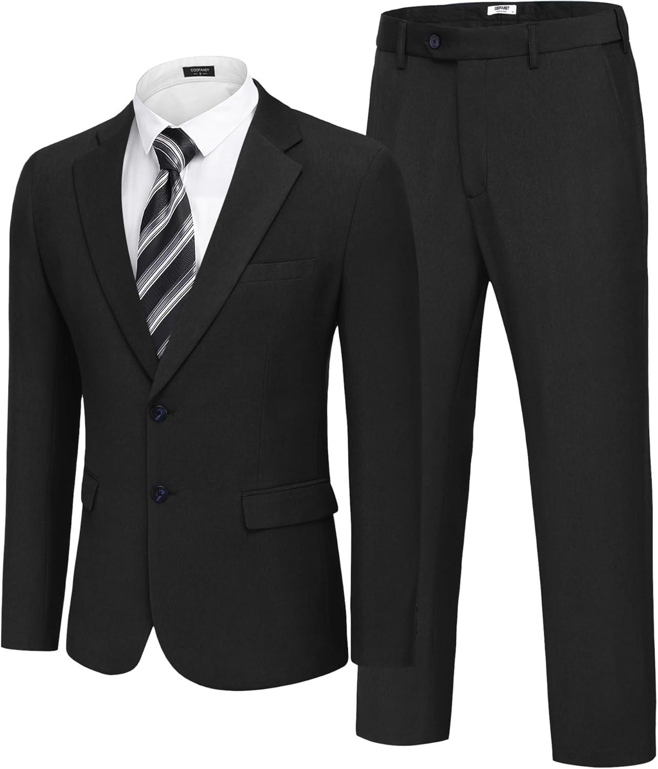 imageCOOFANDY Mens 2 Piece Suits Regular Fit Two Buttons Casual Blazer Jacket and Pants Set Tuxedo Suit for Wedding Prom BusinessBlack