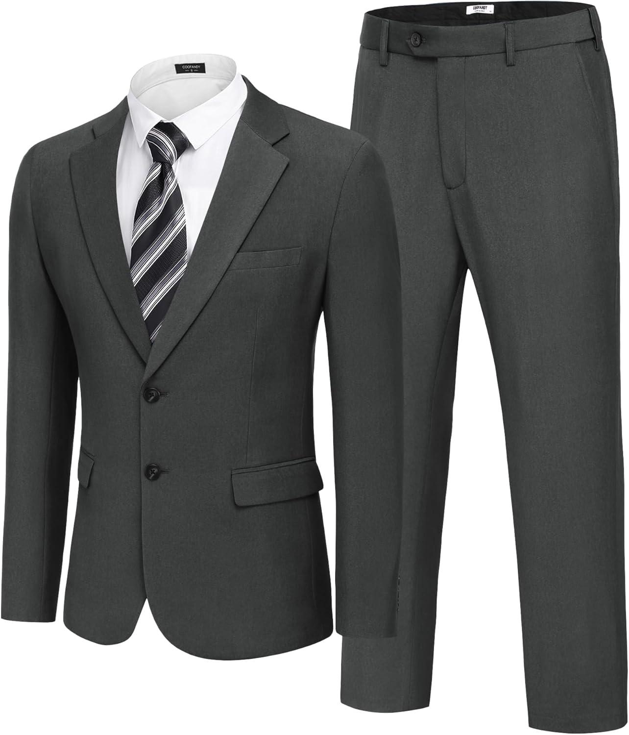 imageCOOFANDY Mens 2 Piece Suits Regular Fit Two Buttons Casual Blazer Jacket and Pants Set Tuxedo Suit for Wedding Prom BusinessDark Gray