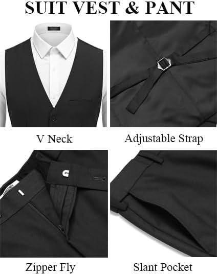 imageCOOFANDY Mens 3 Pieces Suits Classic Fit 2 Buttons Dress Suit Set Wedding Business Dinner Prom Jacket Vest PantsBlack